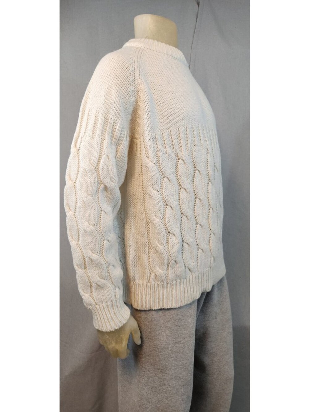 Vintage Thane LARGE White Crew Neck Long Slv Cable Knit Pullover Sweater Top - Picture 3 of 6